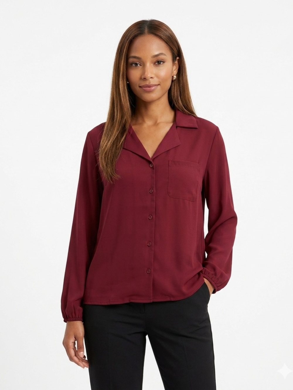 SHEIN Burgundy Long-Sleeve Button-Down Shirt Size: M/6